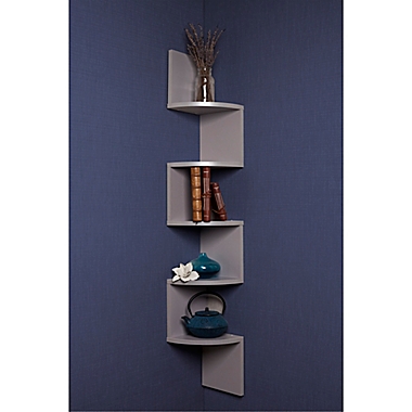 Danya B. Laminate ZigZag Corner Wall Mount Shelf in Grey. View a larger version of this product image.