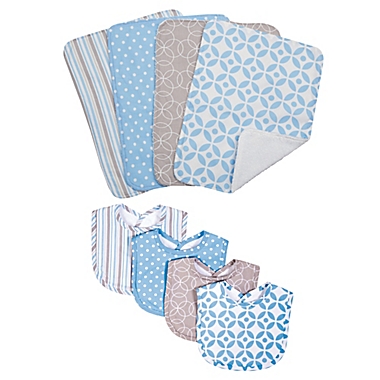 Trend Lab&reg; 8-Piece Logan Bib and Burp Cloth Set in Blue. View a larger version of this product image.