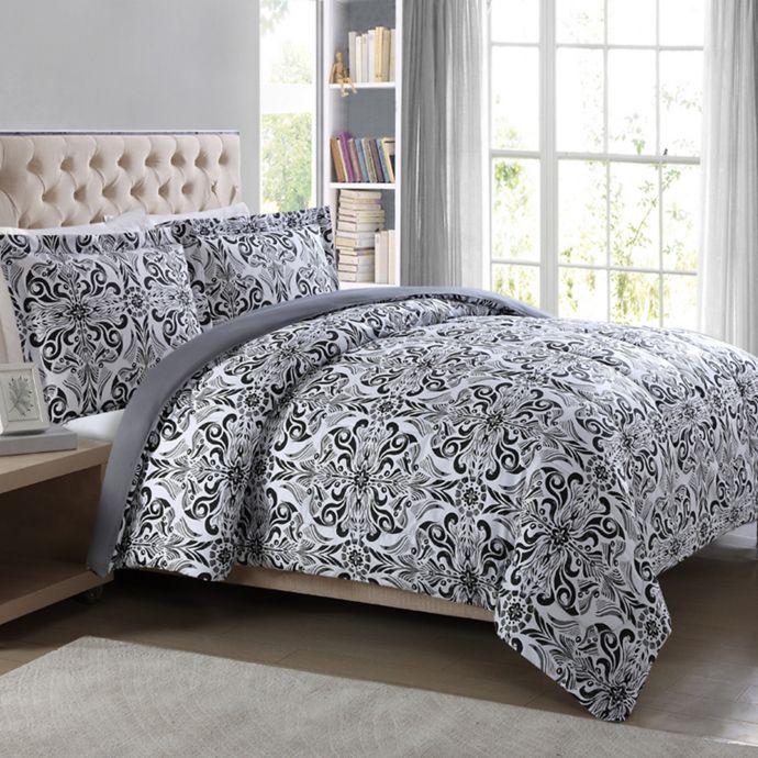 Nina 3 Piece Damask Comforter Set Bed Bath And Beyond Canada