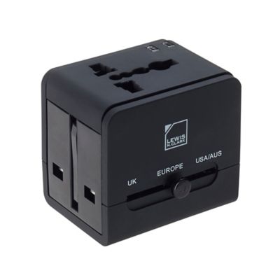 Lewis N. Clark Global Adapter with 2.4A Dual USB Charger in Black