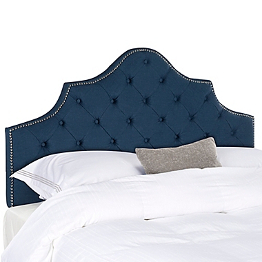 Safavieh Arebelle Tufted Linen King Headboard in Steel Blue. View a larger version of this product image.