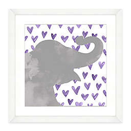 Elephant With Purple Hearts 22-Inch x 22-Inch Framed Watercolor Print