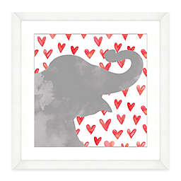 Elephant With Red Hearts 22-Inch x 22-Inch Framed Watercolor Print