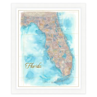 28-Inch x 34-Inch Florida Watercolor Map