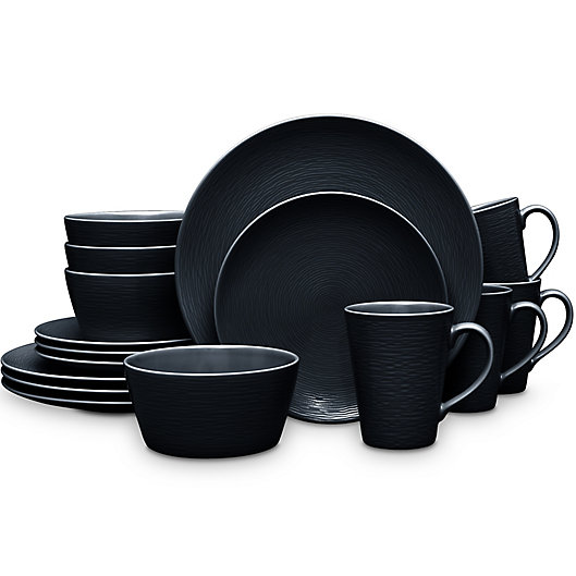 Alternate image 1 for Noritake® Black on Black Swirl Coupe 16-Piece Dinnerware Set