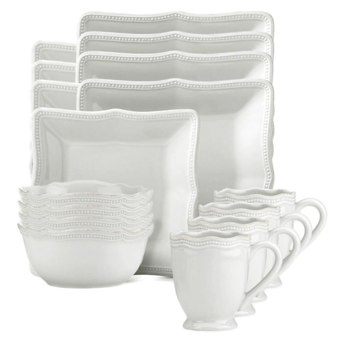 Lenox® French Perle Bead Square 16Piece Dinnerware Set in White Bed