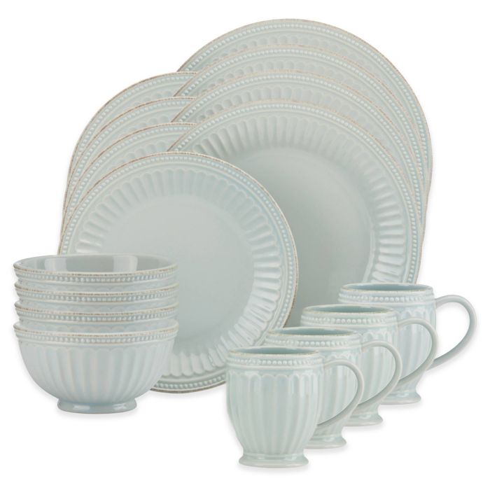 Lenox® French Perle Groove 16Piece Dinnerware Set in Ice Blue Bed