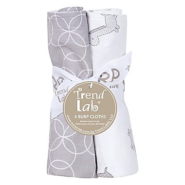 Trend Lab&reg; 4-Pack Burp Cloth Set in Grey/White. View a larger version of this product image.