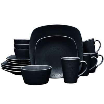 Noritake&reg; Black on Black Swirl Square 16-Piece Dinnerware Set