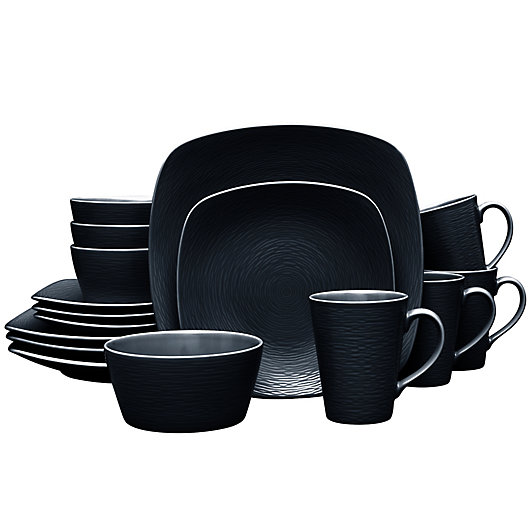 Alternate image 1 for Noritake® Black on Black Swirl Square 16-Piece Dinnerware Set