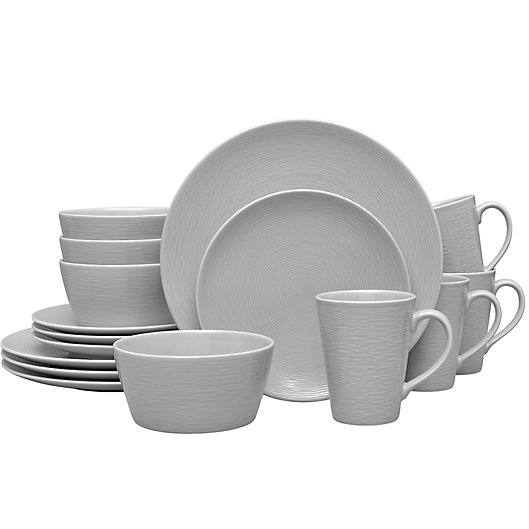 Alternate image 1 for Noritake® Grey on Grey Swirl 16-Piece Coupe Dinnerware Set
