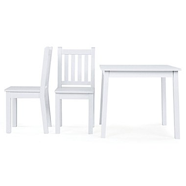 Tot Tutors 3-Piece Wooden Table and Chairs Set in White. View a larger version of this product image.
