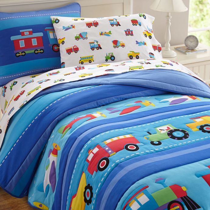 Olive Kids Trains Planes Trucks Bedding In Blue Buybuy Baby