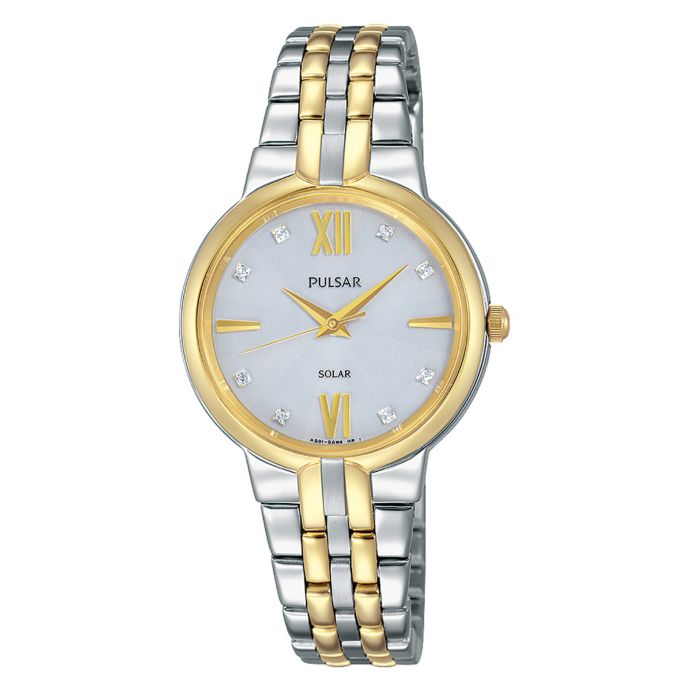 Pulsar Ladies' 29mm Swarovski® Crystal Solar Watch in TwoTone