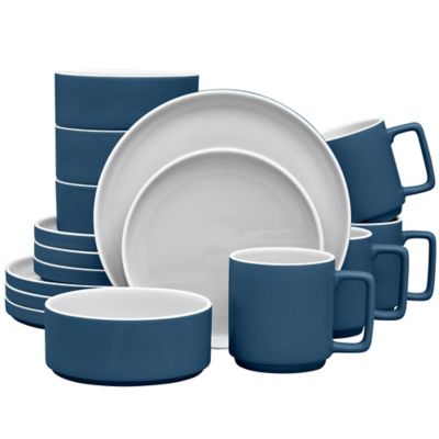 Noritake&reg; ColorTrio Stax 16-Piece Dinnerware Set in Blue/Grey