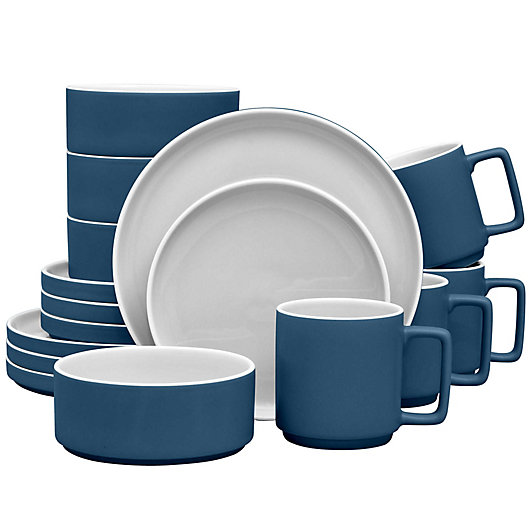 Alternate image 1 for Noritake® ColorTrio Stax 16-Piece Dinnerware Set in Blue/Grey