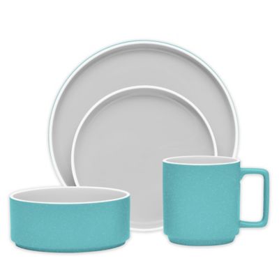 Noritake&reg; ColorTrio Stax 4-Piece Place Setting in Turquoise/Grey