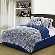 Valentina Flowers and Doodles Full/Queen Duvet Cover Set in Blue