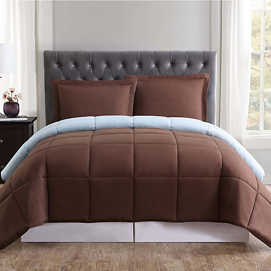Alternate image 1 for Truly Soft Everyday 3-Piece Reversible Full/Queen Comforter Set in Chocolate/Light Blue