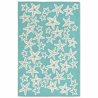 Liorra Manne Capri Starfish 3-Foot 6-Inch x 5-Foot 6-Inch Indoor/Outdoor Area Rug in Aqua. View a larger version of this product image.