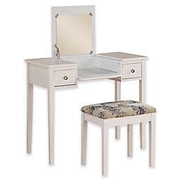 Folding-Top 2-Piece Vanity Set with Butterfly-Print Bench