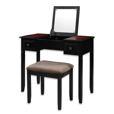 Camden 2 Piece Vanity Set In Black, Cherry Wood Vanity Desk