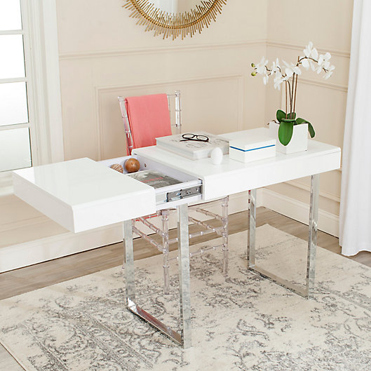 Safavieh Berkley Desk In White Chrome, Safavieh Demi Dining Table