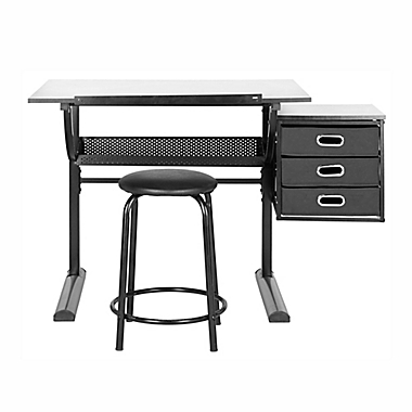 Safavieh Harvard Adjustable Angle Desk and Stool Set in Black. View a larger version of this product image.