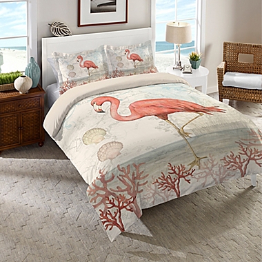Laural Home&reg; Coastal Flamingo Queen Comforter in Pink/Beige. View a larger version of this product image.