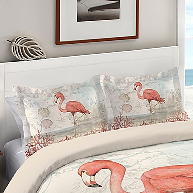 Laural Home&reg; Coastal Flamingo Standard Pillow Sham in Pink/Beige. View a larger version of this product image.