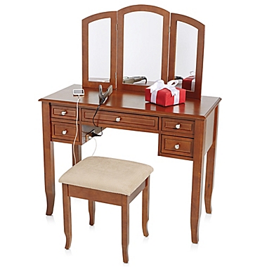 Charlotte 2-Piece Vanity Set with Power Strip and USB in Walnut. View a larger version of this product image.