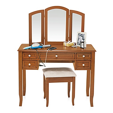 Charlotte 2-Piece Vanity Set with Power Strip and USB in Walnut. View a larger version of this product image.