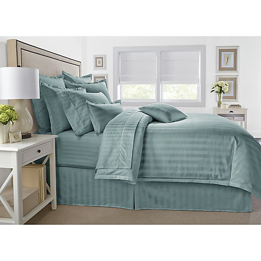 Alternate image 1 for Wamsutta® 500-Thread-Count PimaCott® Damask Stripe 3-Piece Full/Queen Comforter Set in Aqua