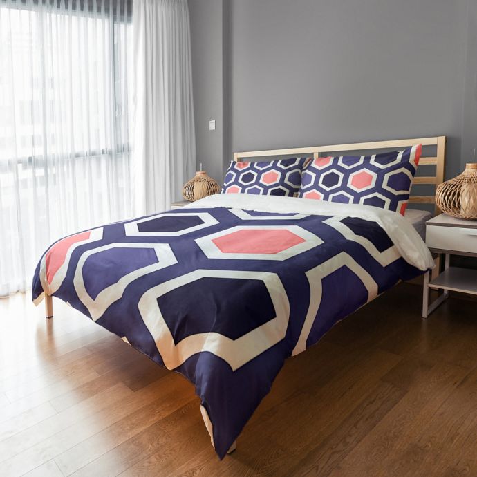 Geometric Duvet Cover In Navy Pink White Bed Bath Beyond