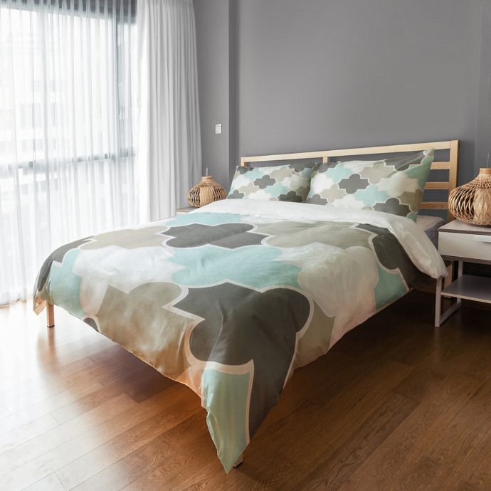 Serene Quatrefoil Duvet Cover In Grey Light Aqua Bed Bath