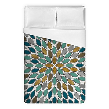 Petals Queen Duvet Cover in Blue/Teal/Gold. View a larger version of this product image.