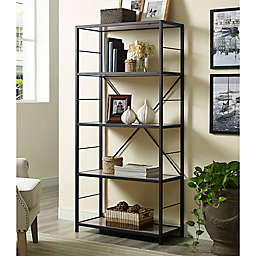 Forest Gate 60-Inch X-Frame Metal/Wood Media Bookcase in Driftwood