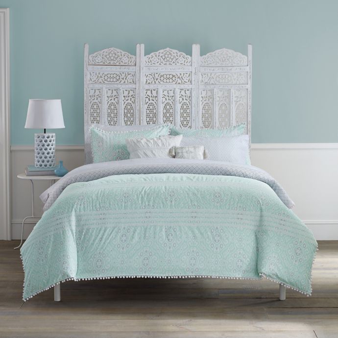 Anthology Moroccan Party Comforter Set In Mint Green White Bed