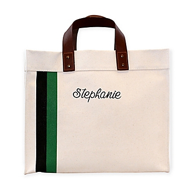 CB Station Small Striped Initial Square Tote in Black/Emerald. View a larger version of this product image.