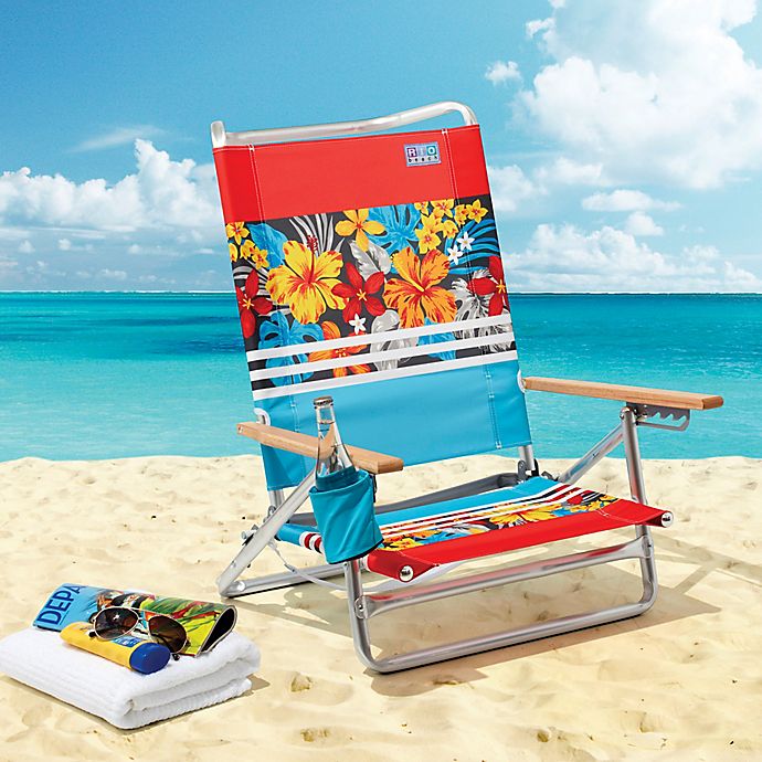 5Position Beach Chair with Cup Holder in Orange/Blue