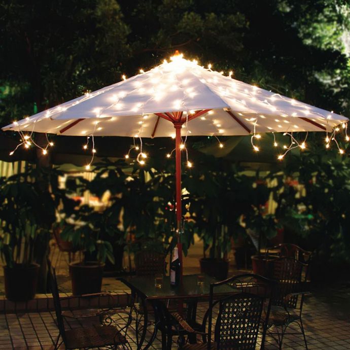 Solar Umbrella String Lights in White | Bed Bath & Beyond