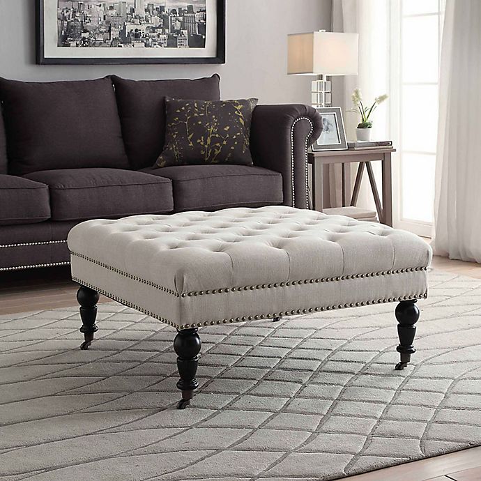 Linon Home Isabelle Square Tufted, Large Tufted Leather Ottoman Coffee Table