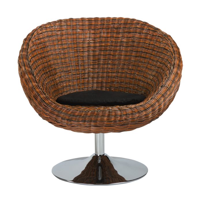 Oliana Rattan Round Swivel Chair in Brown/Chrome | Bed Bath & Beyond