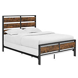 Forest Gate Holter Industrial Modern Queen Metal Wood Plank Bed in Brown