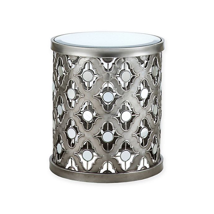 Madison Park Arian Accent Drum Table In, Howard Elliott Mirrored Pedestal Accent Table Large Silver