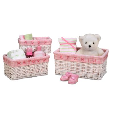 pink storage baskets