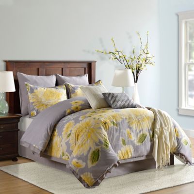 yellow and grey bedding