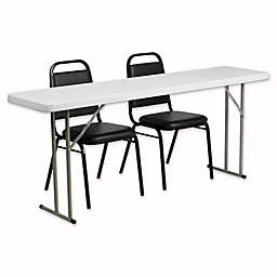 Flash Furniture 3-Piece Plastic Folding Table and Trapezoidal Back Chairs Set in Black/White