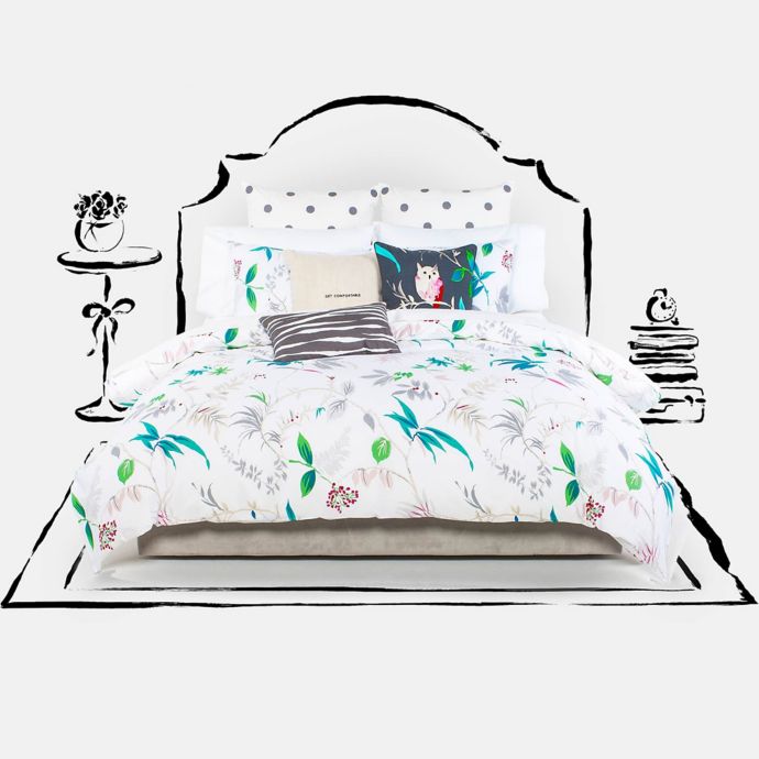 Kate Spade New York Trellis Blooms Duvet Cover Set In White Bed