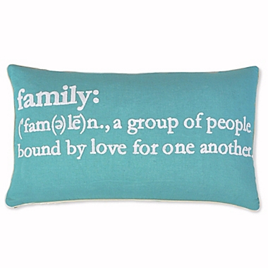 Family Definition Oblong Pillow in Teal. View a larger version of this product image.